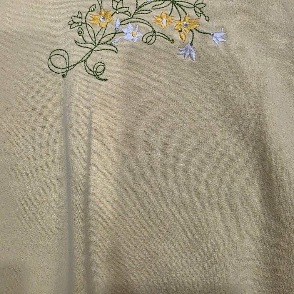 Vintage 90s Embroidered Butterfly Floral Sweatshirt Yellow Double Collar Size L - Picture 4 of 7